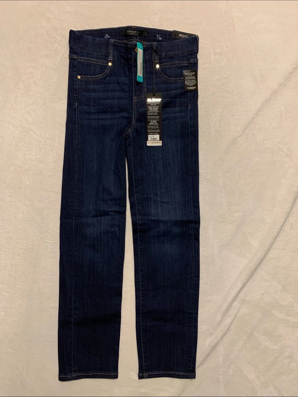 Liverpool Gia Glider Pull On Dark Blue Wash the slim Straight Leg Jeans 6/28 new